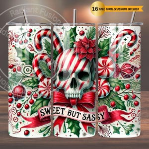 Christmas Skull Tumbler Wrap: Candy Canes, Peppermints (300 DPI PNG Digital Download)