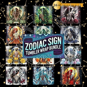 Zodiac Tumbler Wrap Bundle Celestial Design, Astrologie PNG 20 Unzen Skinny Gerade Tumbler Sublimation, sofortiger digitaler Download nahtlos