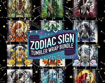 Zodiac Tumbler Wrap-bundel: hemelse astrologie, png (digitale download)