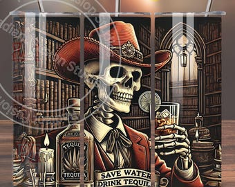 Funny Save Water Drink Tequila Tumbler Wrap: Sublimation PNG (20oz Skinny)