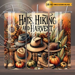Hiking Harvest Tumbler Wrap PNG: Fall Holiday Design (Digital File)