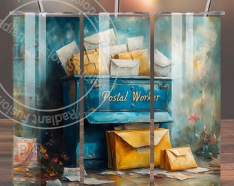 Postal Worker Tumbler Wrap: Letter Collage Sublimation Design (Digital Download)