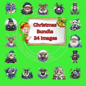Christmas Watercolor Clipart Bundle: 34 PNG Images (Digital Download)