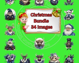 Christmas Watercolor Clipart Bundle: 34 PNG Images (Digital Download)