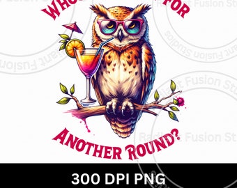 Funny Owl Clipart: Sarcastic Bird with Cocktail (Digital Download)