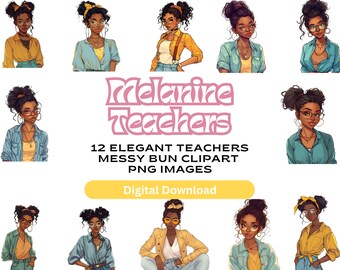 Teacher Life Clipart : Afro Messy Bun PNG (téléchargement numérique)