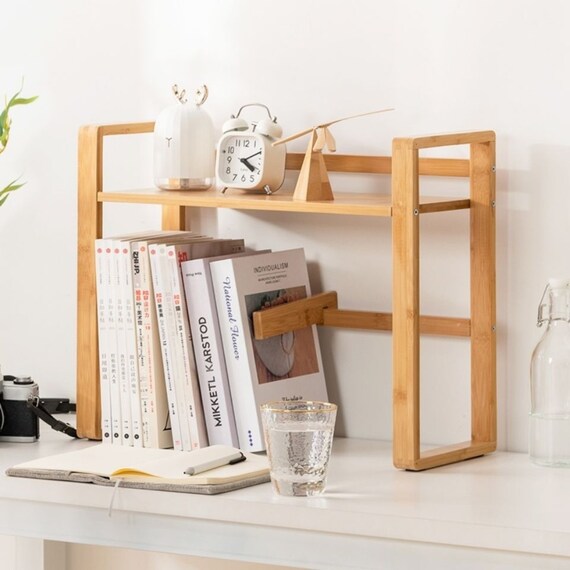 Desk Shelf Organizer Bamboo Table Rack wood Desktop Bookshelf Kid
