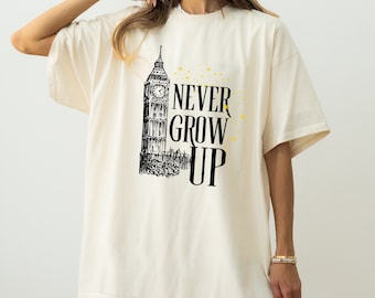 T-shirt Never Grow Up | t-shirt Peter Pan | Chemise Peter Pan | Chemise de parc à thème | T-shirt de parc | T-shirts pour parcs à thème | Chemises de vacances en famille
