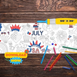 4th of July Giant Coloring Banner | Big Printable Coloring Page | Paper Table Runner for Kids