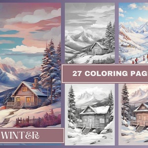 Winter Wunderland Malvorlagen Sofort Download Graustufen Malbuch Druckbare PDF Datei Weihnachten Malvorlagen