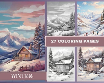 Winter Wonderland Coloring Pages Instant Download Grayscale Coloring Book Printable PDF File Christmas Coloring Sheets