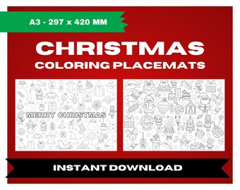 2 Christmas Coloring Placemats Activity Sheets Instant Download Christmas Printable Placemats Christmas Coloring Pages Activity A3 Format