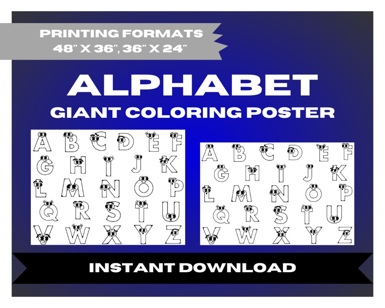 Alphabet Giant Coloring Poster | Printable Letters Learning Tablecloth