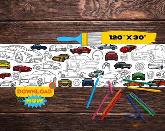 Cars Giant Coloring Banner | Big Printable Coloring Page | Activity Table Runner