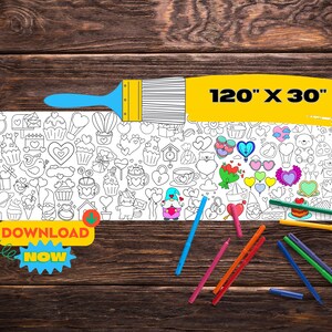Giant Coloring Banner Valentine's | Big Printable Coloring Page | Digital Banner for Kids