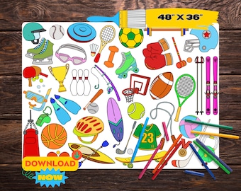 Sports Giant Coloring Page | Printable Coloring Tablecloth | Digital Poster for Kids