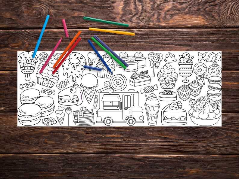 Sweets Giant Coloring Banner| Big Printable Coloring Page | Birthday ...