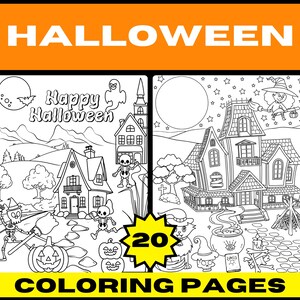 20 Halloween Coloring Pages | Kids Coloring Activity | Instant Download Coloring Book | PDF Coloring Sheets