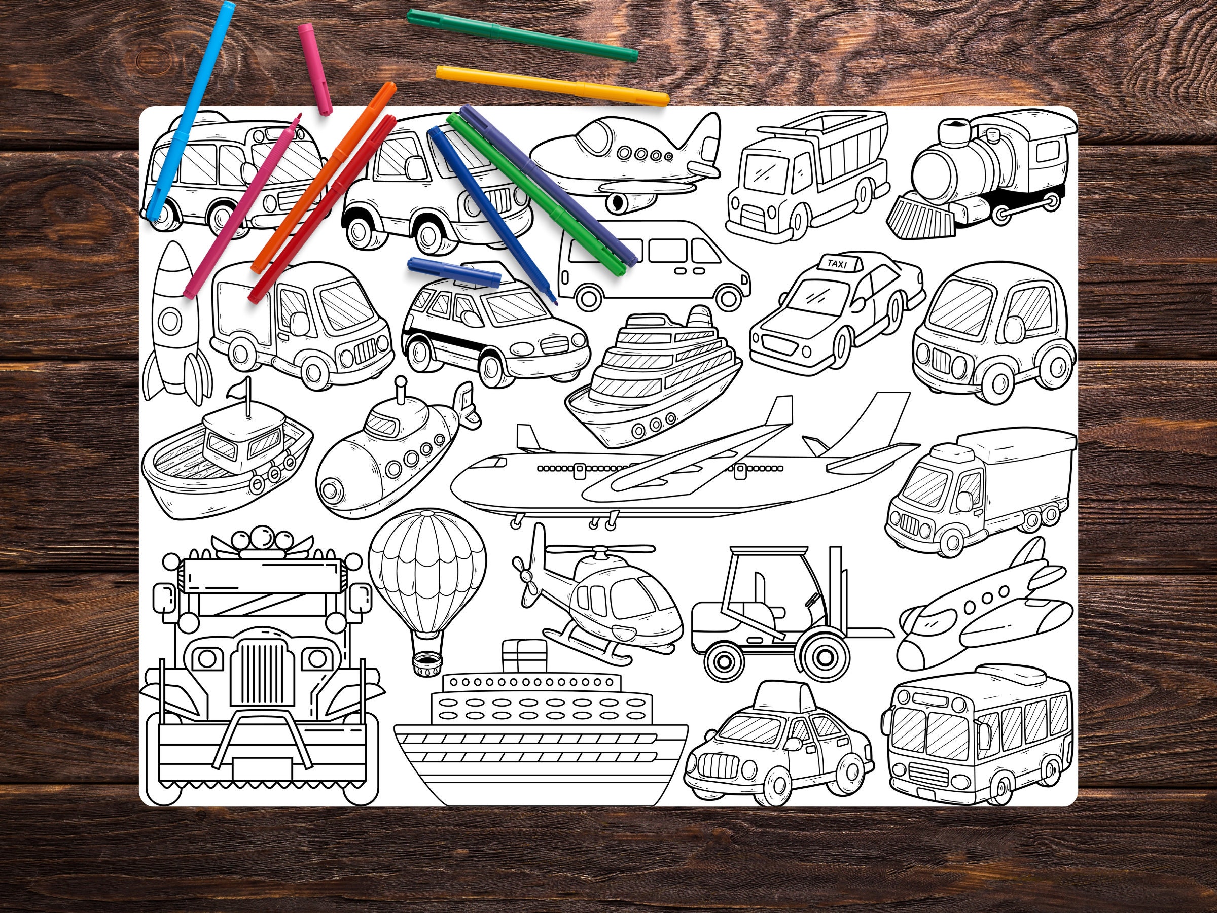 Travel and Transportation Giant Coloring Page | Printable Coloring ...