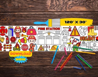Firefighter Giant Coloring Banner | Big Printable Coloring Page | Coloring Activity Tablecloth