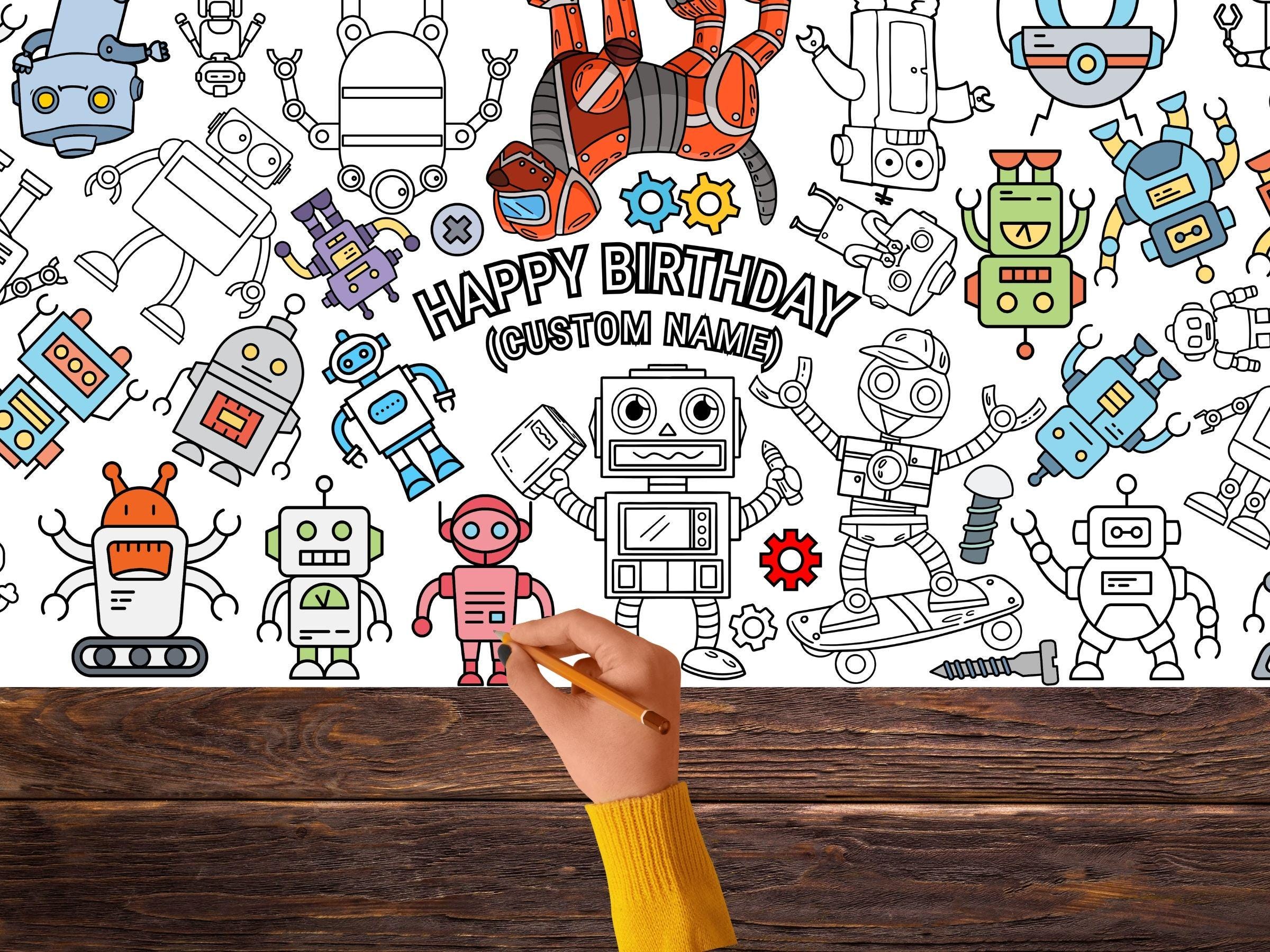 Printable Robot Sign Personalized Robots Giant Coloring Banner | Big Printable Custom ...