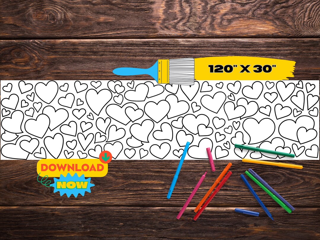 Hearts Giant Coloring Page Printable Coloring Banner Paper Table Runner ...