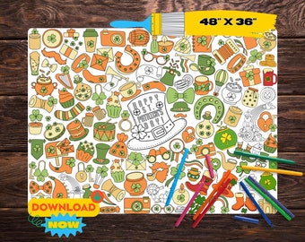 St. Patrick's Giant Coloring Page | Printable Coloring Tablecloth | Digital Poster for Kids