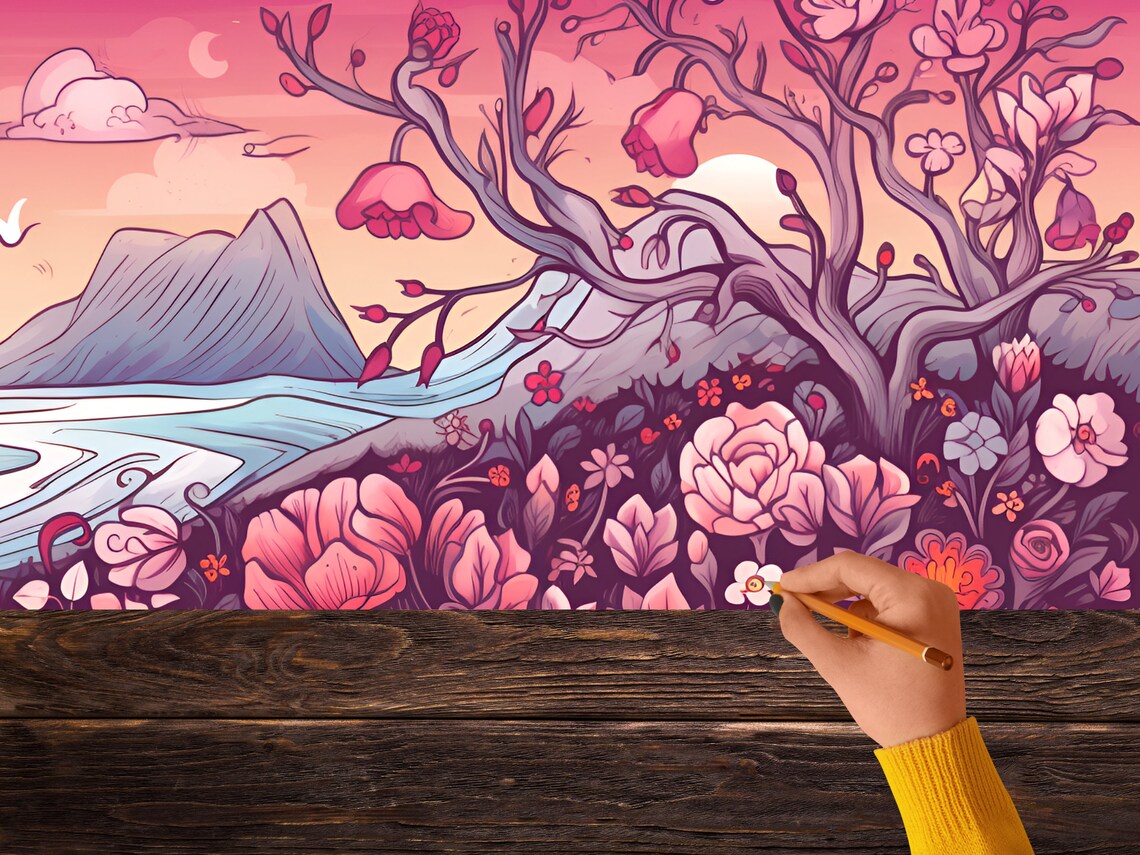 Spring Landscape Coloring Page | Printable Coloring Banner | Family ...