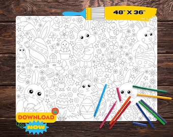 Easter Giant Coloring Page | Huge Printable Coloring Tablecloth | Digital Poster for Kids
