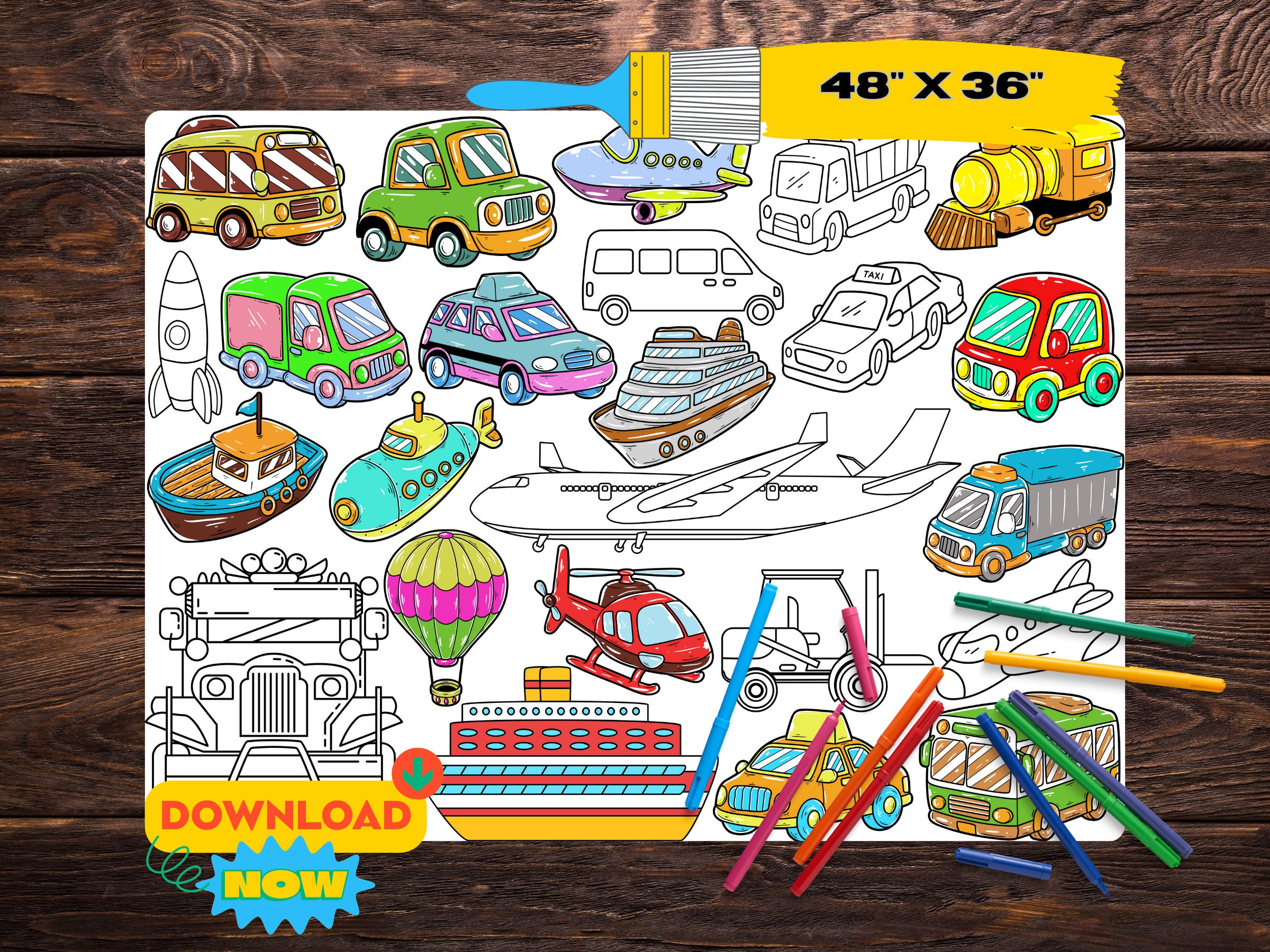 Travel and Transportation Giant Coloring Page Printable Coloring ...