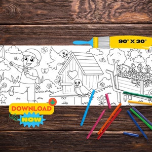 Welcome Spring Giant Coloring Banner | Big Printable Coloring Page | Paper Table Runner for Kids