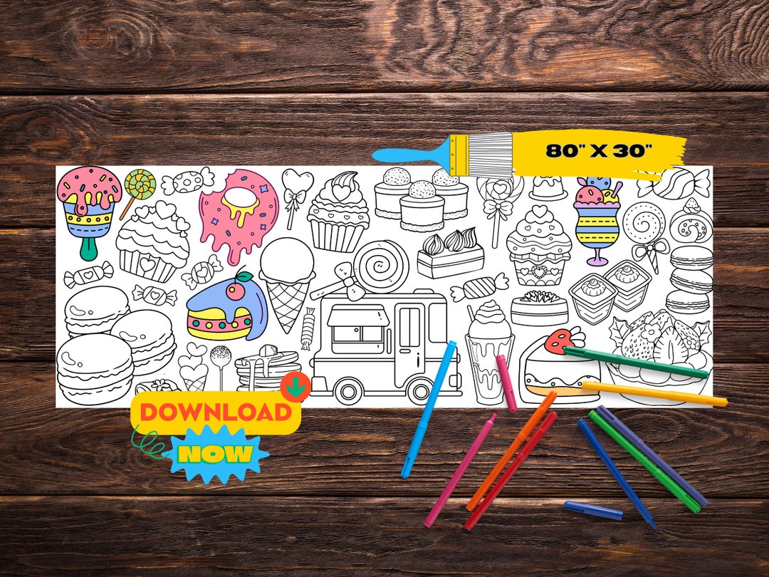 Sweets Giant Coloring Banner| Big Printable Coloring Page | Birthday ...