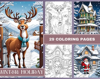 Winter Holiday Coloring Pages Instant Download Coloring Book Printable PDF File Christmas Coloring Sheets