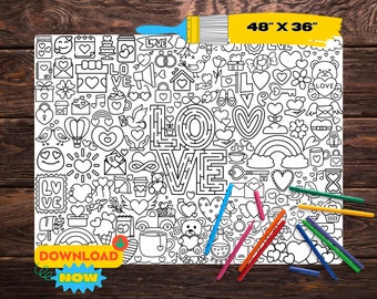 Valentine's Giant Coloring Page | Printable Coloring Tablecloth | Digital Poster for Kids