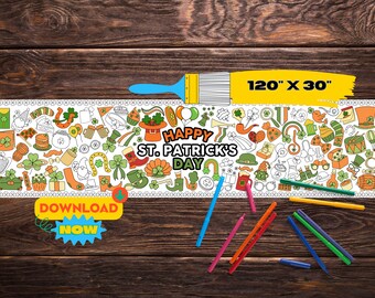 St. Patrick's Day Giant Coloring Banner | Huge Printable Coloring Page | Coloring Activity Tablecloth