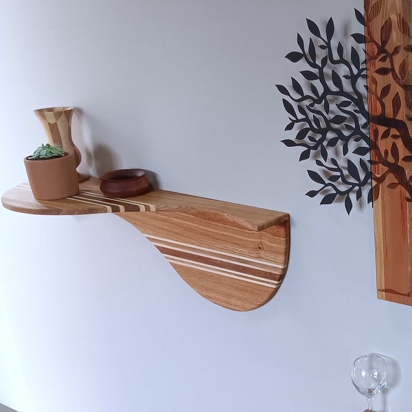 Curved wooden wall shelf, entrance console