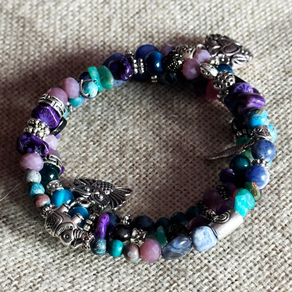 Bracelet fil mémoire pour femme en bleu et violet