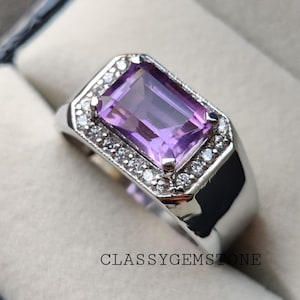 Natural amethyst ring for men, 925 sterling silver ring for men. Statement ring, Wedding gift, gift for him.