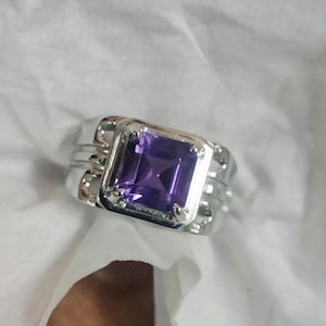 Natural amethyst ring for men 925 sterling silver ring for men. Statement ring, Wedding gift, gift for him.
