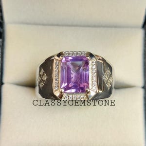 Natural amethyst ring for men, 925 sterling silver ring for men. Statement ring, Wedding gift, gift for him.