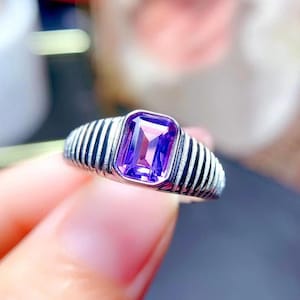 Natural amethyst ring for men, 925 sterling silver ring for men. Statement ring, Wedding gift, gift for him.