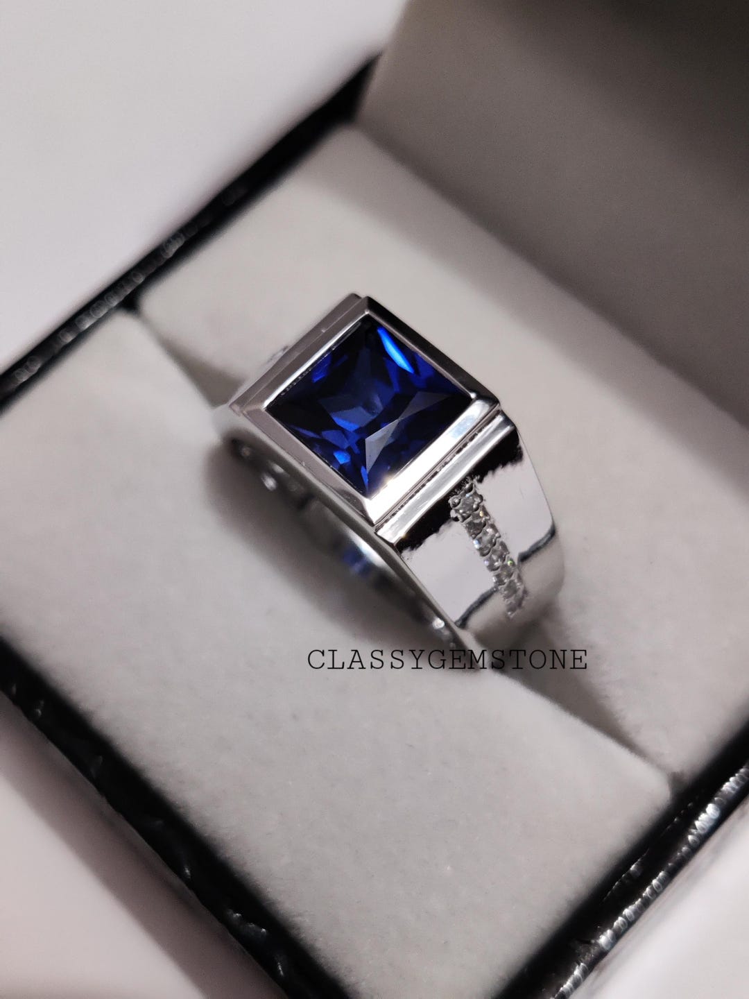 Blue Sapphire Ring for Men, 925 Sterling Silver Ring for Men. Statement ...