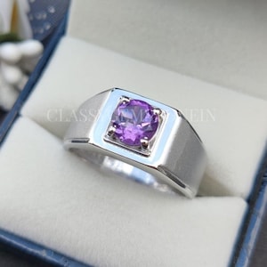 Natural amethyst ring for men, 925 sterling silver ring for men. Statement ring, Wedding gift, gift for him.