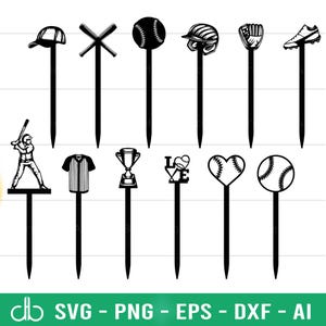Adornos para tarta de béisbol SVG, adornos para tarta de cumpleaños SVG, paquete de adornos para tarta de cumpleaños de béisbol, adornos para cupcakes de béisbol SVG, paquete de adornos para tarta
