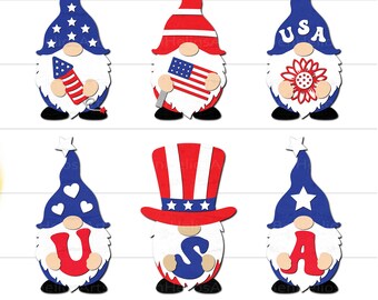 7 月 4 日おめでとうノーム SVG、愛国的なノーム SVG、独立記念日の愛国的なノーム SVG、7 月 4 日のサイン レーザー カット ファイル、7 月 4 日の装飾