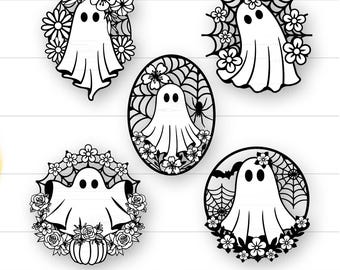 Grazioso set di ganci per porta con fantasmi di Halloween in formato SVG, fiori fantasma in formato SVG, fantasmi margherita in formato SVG, ganci per porta fantasma, decorazioni di Halloween, cartello di Halloween