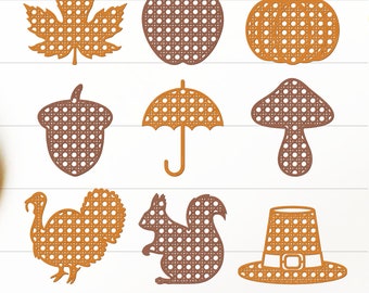 Thanksgiving Rattan SVG Bundle, Autumn Rattan SVG, Fall Rattan SVG, Autumn Turkey Pumpkin Pilgrim Hat Rattan, Rattan Pattern, Rattan Bundle