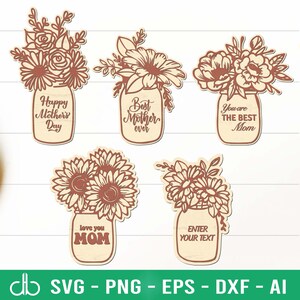 Flower Mason Jar SVG Bundle, Flower Glass Can SVG Bundle, Flower Bottle SVG Bundle, Mother&#39;s Day Flowers Svg, Mom Floral Svg, Mom Flower Svg
