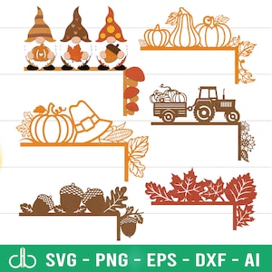Autumn Door Corner SVG Bundle, Fall Door Corner Decor SVG, Fall Home Decor, Fall Leafs SVG, Autumn Pumpkin Tractor Svg, Autumn Gnome Svg Png