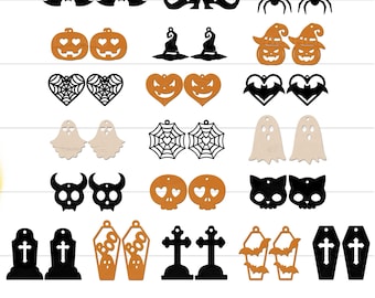 Halloween Earring SVG Bundle, Halloween Earrings SVG, Earrings SVG, Faux Leather Earrings Svg, Cute Halloween Earrings Jewelry Ornaments Svg